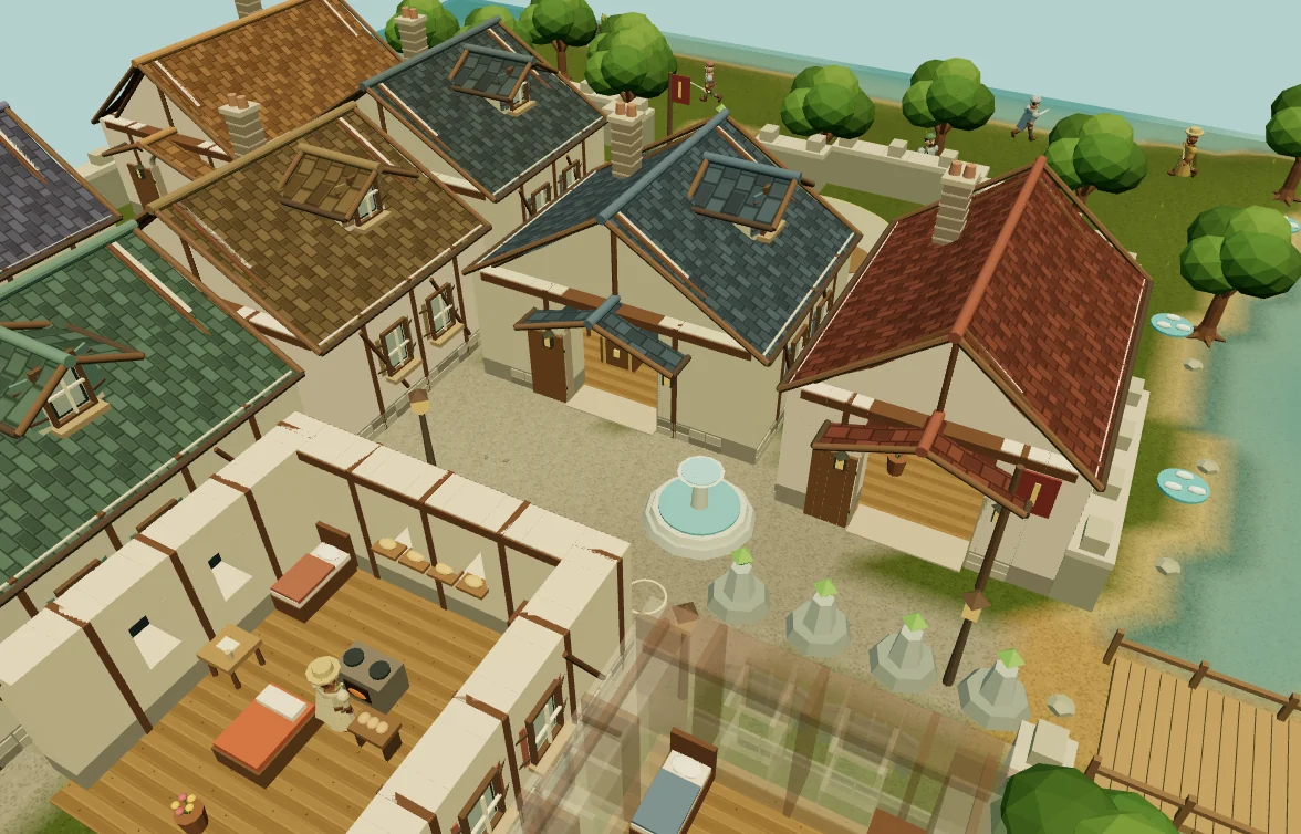 Timbered houses and the fountain in Alderhaven